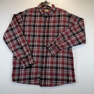 RedHead‎ Flannel Button Up Shirt Men Large Red Black Plaid Outdoor Casual